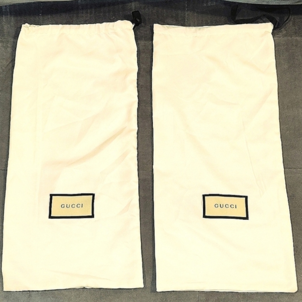 SET OF 2 GUCCI WHITE SATIN DRAWSTRING DUSTBAGS USE FOR SHOES OR LONG WALLETS
